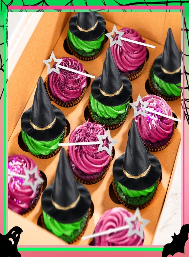 Funnymoom 30 Pcs Witch Party Supplies Witch Hat and Star Cupcake Topper Wizard Hat Princess Cake Decorations Halloween Cupcake Topper Sticks Dessert Cake Accessories for Birthday Party Supplies - Image 4