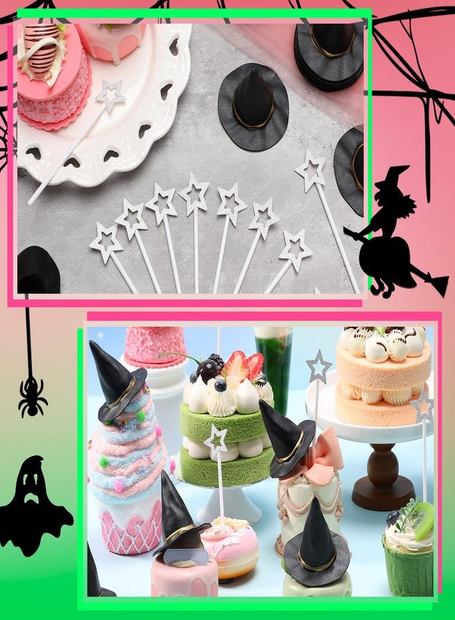Funnymoom 30 Pcs Witch Party Supplies Witch Hat and Star Cupcake Topper Wizard Hat Princess Cake Decorations Halloween Cupcake Topper Sticks Dessert Cake Accessories for Birthday Party Supplies - Image 5