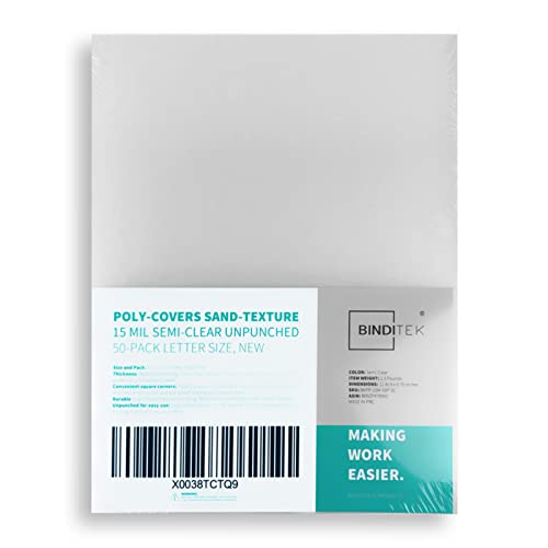 Binditek 50 Pack 15 Mil Frosted Polycovers, Semi-Transparent, 8-1/2 x 11 Inches, Lightly Textured Sand Finish, Square Corners, Unpunched Binding Covers, Office Supplies - Image 1