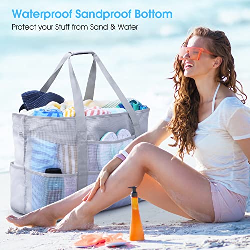 oscaurt Mesh Beach Bag Extra Large Waterproof Sandproof Beach Tote Pool Swim Bag Travel Vacation Essentials - Image 5