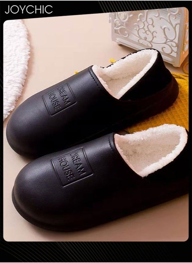 Joychic Autumn and Winter All-inclusive Waterproof Cotton Bedroom Slippers Non-slip Wear-resistant Warm Home Indoor Slippers for Men Women Black  - Image 1