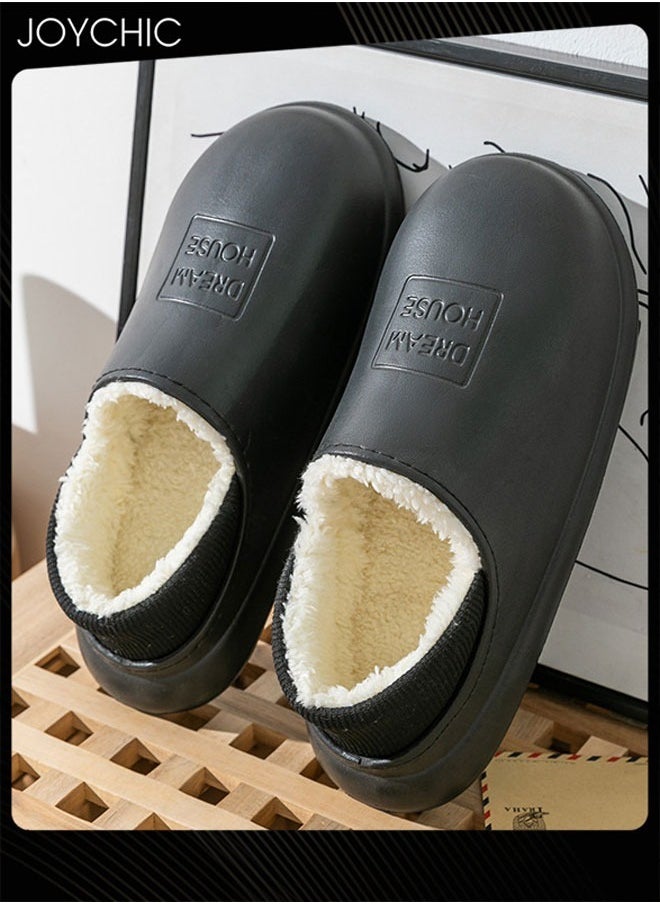 Joychic Autumn and Winter All-inclusive Waterproof Cotton Bedroom Slippers Non-slip Wear-resistant Warm Home Indoor Slippers for Men Women Black  - Image 2