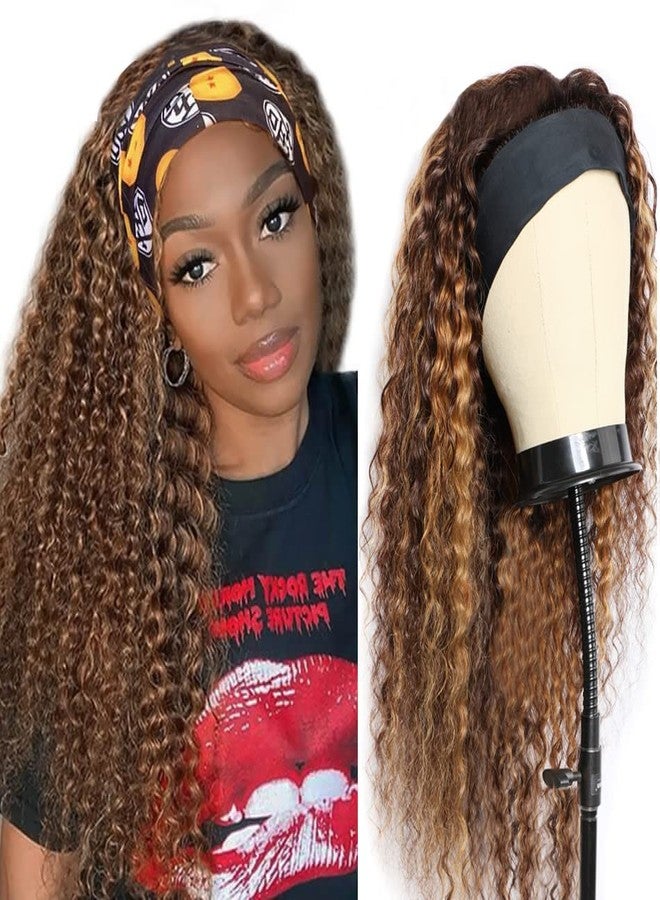 XSY Deep Wave Headband Wig Human Hair Highlight Ombre Headband Wigs for Black Women Curly Headband Wig 4/27# 150% Density 24 Inch - Image 4
