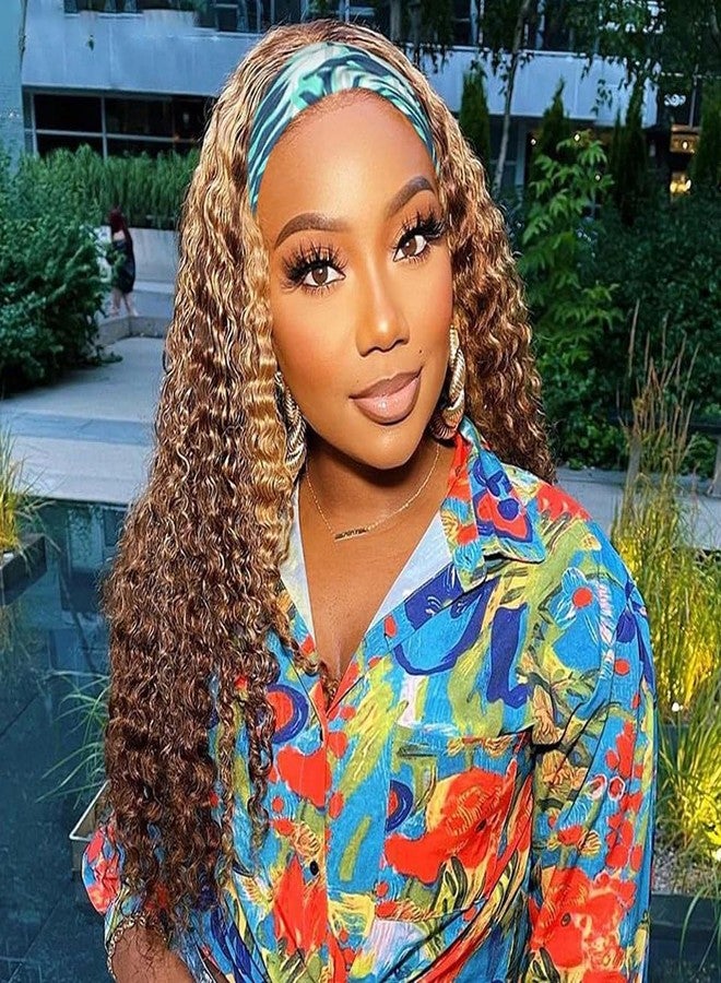 XSY Deep Wave Headband Wig Human Hair Highlight Ombre Headband Wigs for Black Women Curly Headband Wig 4/27# 150% Density 24 Inch - Image 2