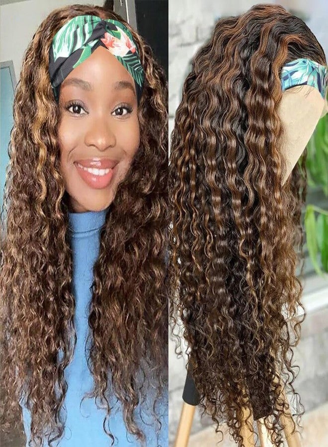 XSY Deep Wave Headband Wig Human Hair Highlight Ombre Headband Wigs for Black Women Curly Headband Wig 4/27# 150% Density 24 Inch - Image 3