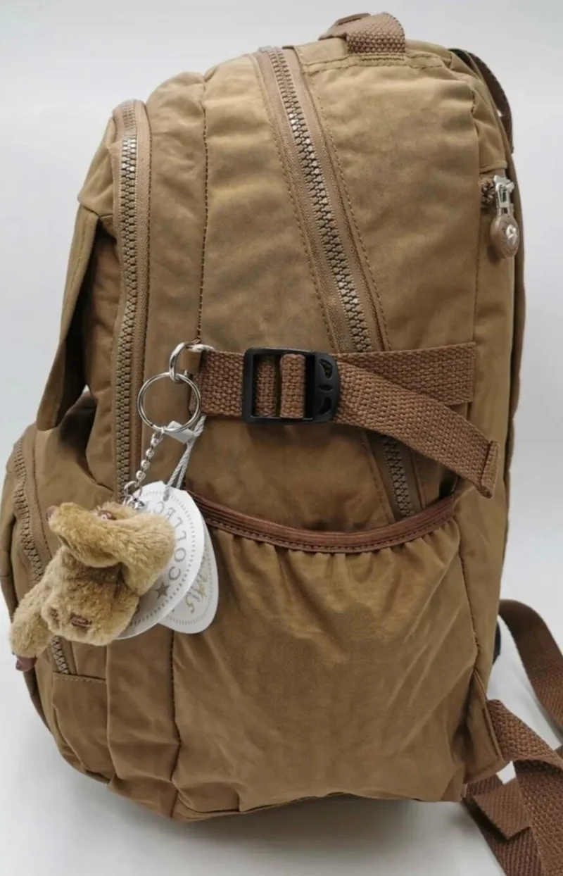 دومينو FCstore Crinkle Fabric Water Resistant Large Size Tan Clinkir Backpack Laptop Daily School Bag