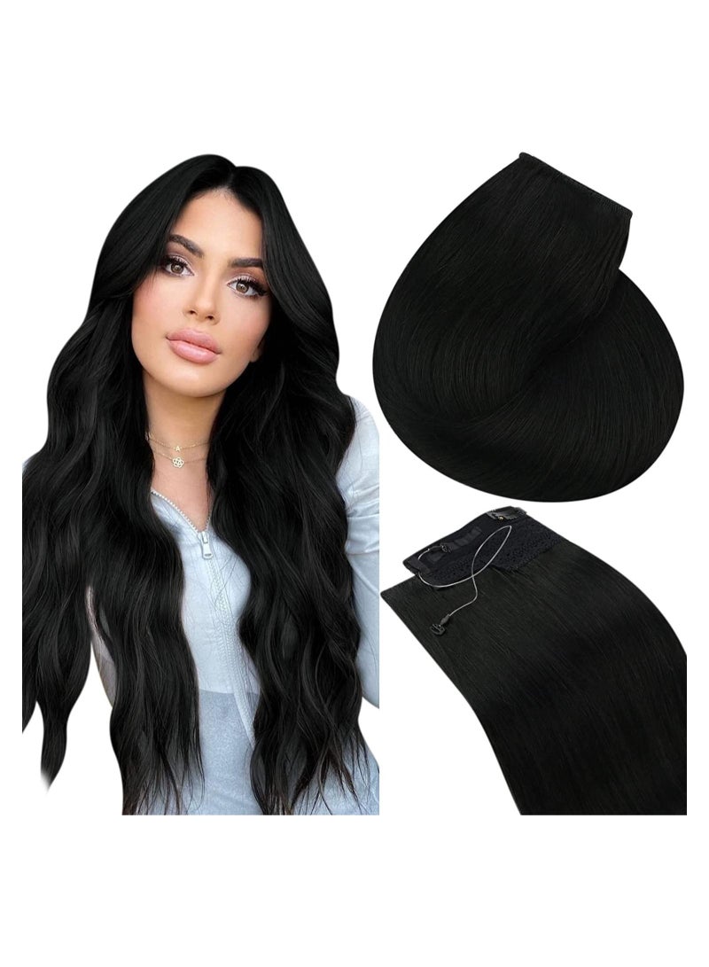 إستيل تمديدات خط السمك من شعر بشري وصلات شعر سلكية غير مرئية 20 بوصة 100 جرام اللون رقم 1 - Image 1