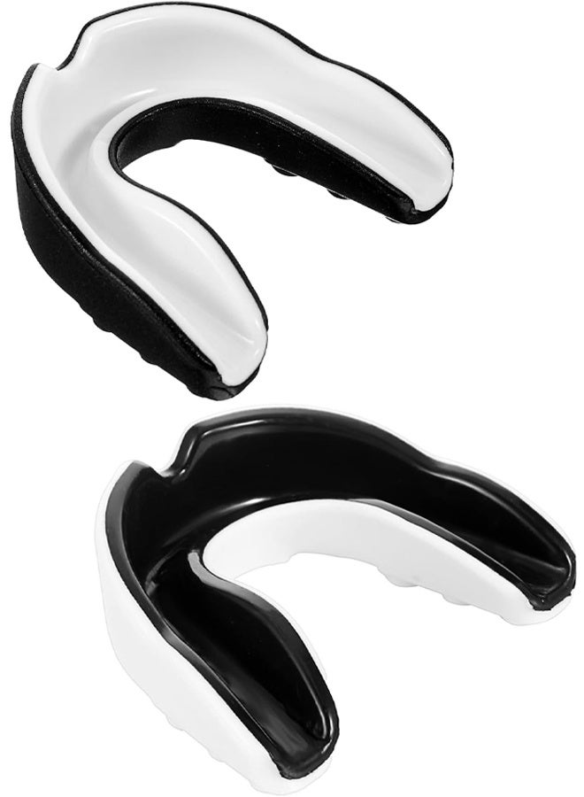 2 قطعة واقي الفم الرياضي للبالغين مع علبة لركوب الخيل والملاكمة وفنون القتال والملاكمة والتايكوندو وألعاب القوة الأخرى (أبيض + أسود) - Image 1