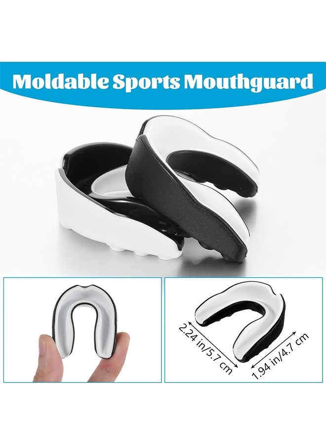 2 قطعة واقي الفم الرياضي للبالغين مع علبة لركوب الخيل والملاكمة وفنون القتال والملاكمة والتايكوندو وألعاب القوة الأخرى (أبيض + أسود) - Image 2
