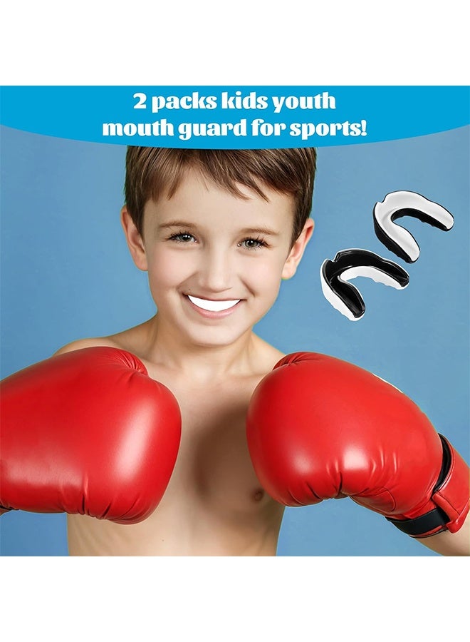 2 قطعة واقي الفم الرياضي للبالغين مع علبة لركوب الخيل والملاكمة وفنون القتال والملاكمة والتايكوندو وألعاب القوة الأخرى (أبيض + أسود) - Image 4