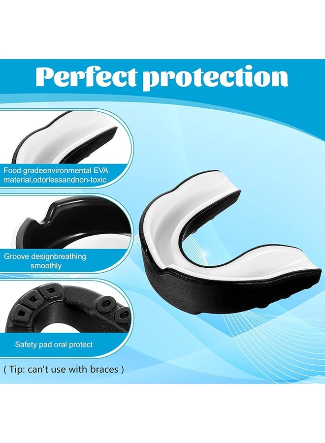 2 قطعة واقي الفم الرياضي للبالغين مع علبة لركوب الخيل والملاكمة وفنون القتال والملاكمة والتايكوندو وألعاب القوة الأخرى (أبيض + أسود) - Image 3