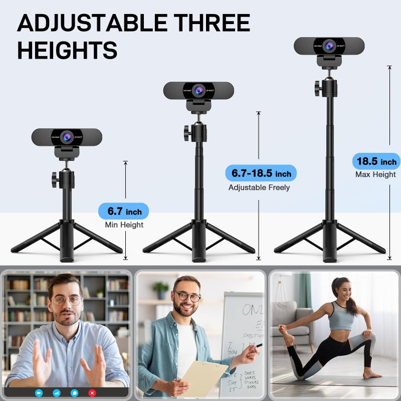EMEET C960 Webcam with Tripod, 1080P Webcam with Microphone, Adjustable Height Mini Tripod, C960 Web Camera with Privacy Cover, Plug & Play with Stand for Zoom/Skype/YouTube/FaceTime - Image 2