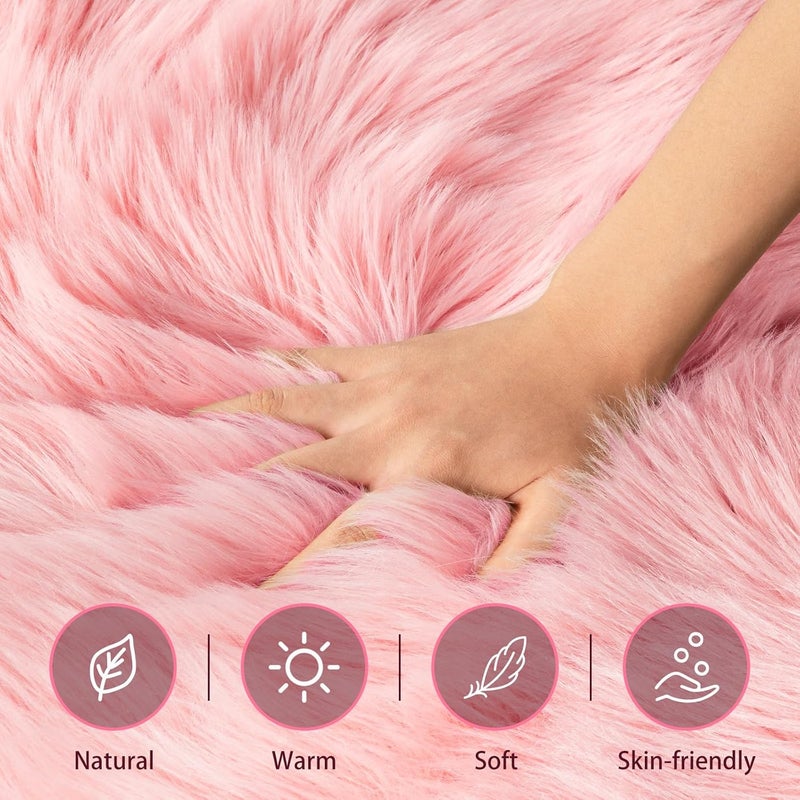 Ciicool Ultra Soft Faux Sheepskin Fur Rug Fluffy Rug for Bedroom Fuzzy Carpet for Living Room Kid's Room Nursery Decor, Pink 2 x 6 Feet - Image 4