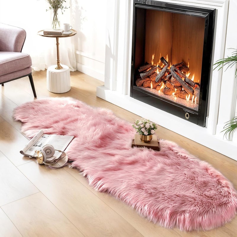 Ciicool Ultra Soft Faux Sheepskin Fur Rug Fluffy Rug for Bedroom Fuzzy Carpet for Living Room Kid's Room Nursery Decor, Pink 2 x 6 Feet - Image 1