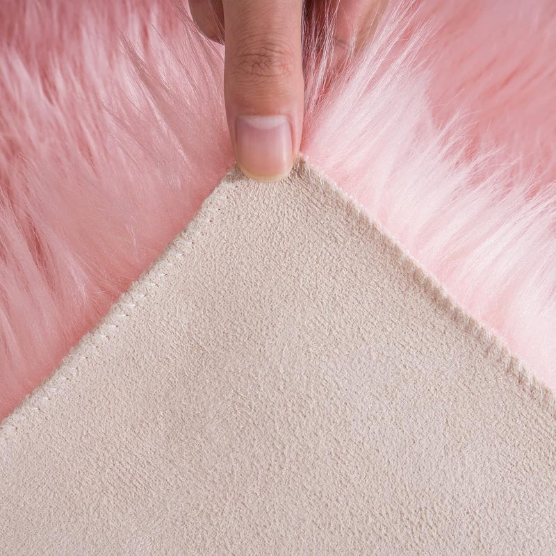 Ciicool Ultra Soft Faux Sheepskin Fur Rug Fluffy Rug for Bedroom Fuzzy Carpet for Living Room Kid's Room Nursery Decor, Pink 2 x 6 Feet - Image 5