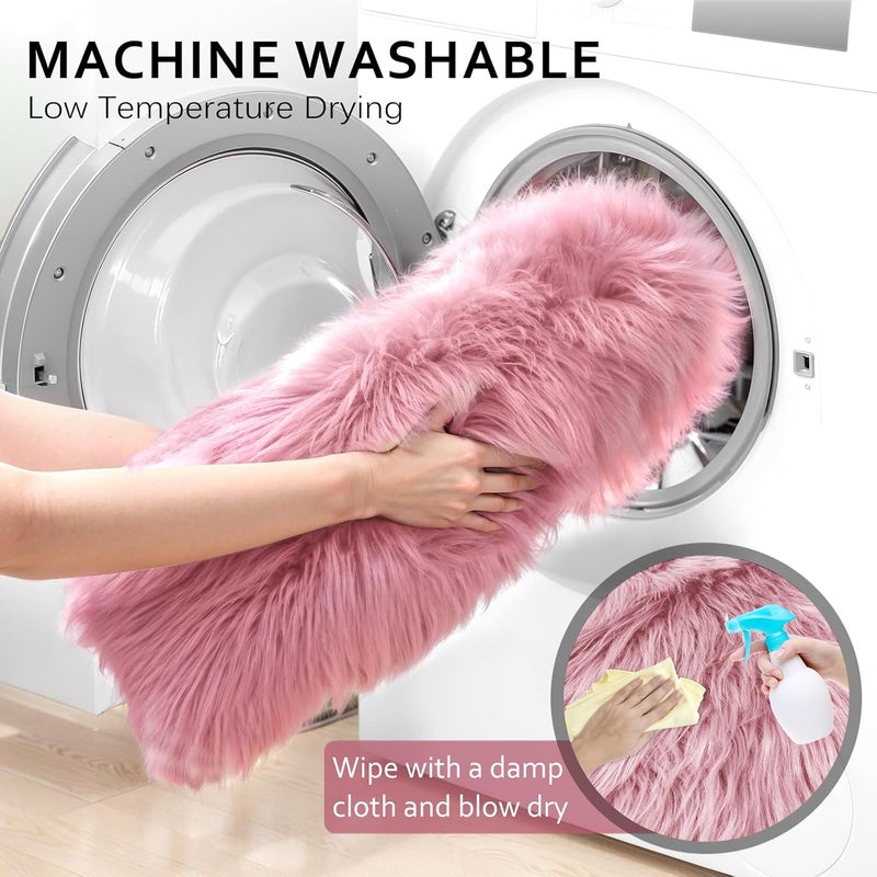 Ciicool Ultra Soft Faux Sheepskin Fur Rug Fluffy Rug for Bedroom Fuzzy Carpet for Living Room Kid's Room Nursery Decor, Pink 2 x 6 Feet - Image 3