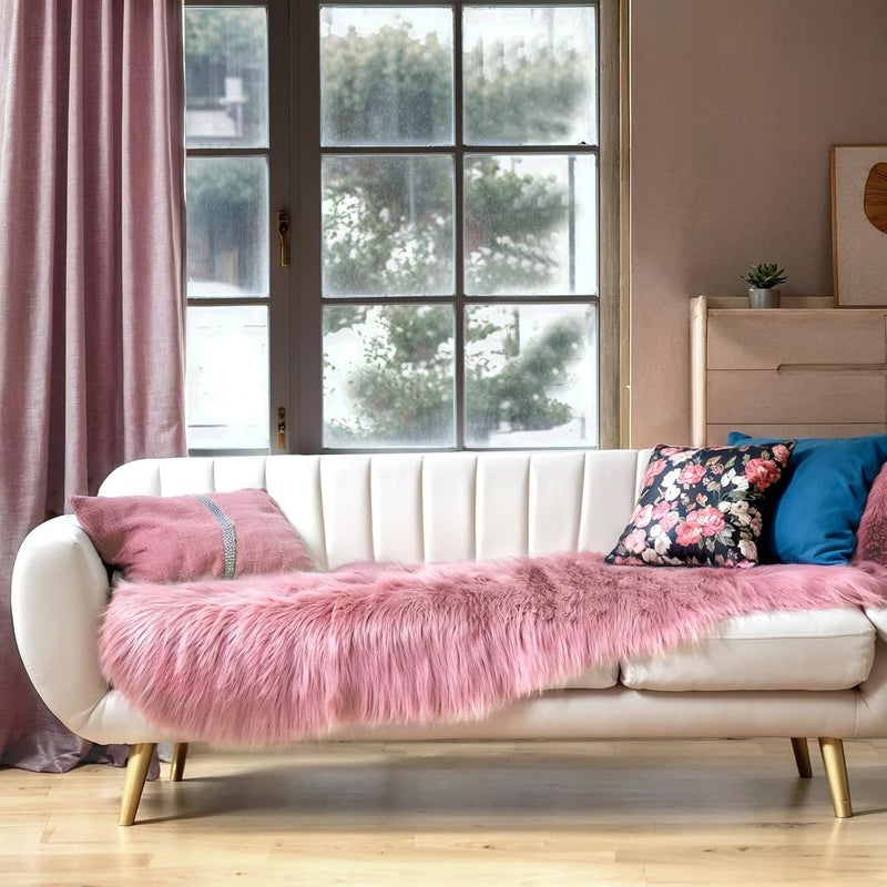 Ciicool Ultra Soft Faux Sheepskin Fur Rug Fluffy Rug for Bedroom Fuzzy Carpet for Living Room Kid's Room Nursery Decor, Pink 2 x 6 Feet - Image 2