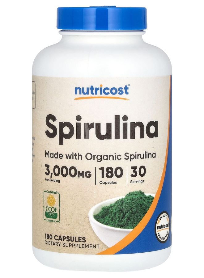 Nutricost Spirulina 3000 mg 180 Capsules (500 mg Per Capsule)