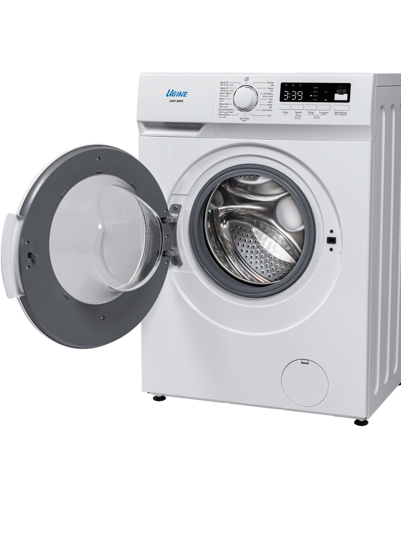 Ugine Automatic Washing Machine, Front Load, 8 KG, 90% Thermal Drying, White - UWHFL8W