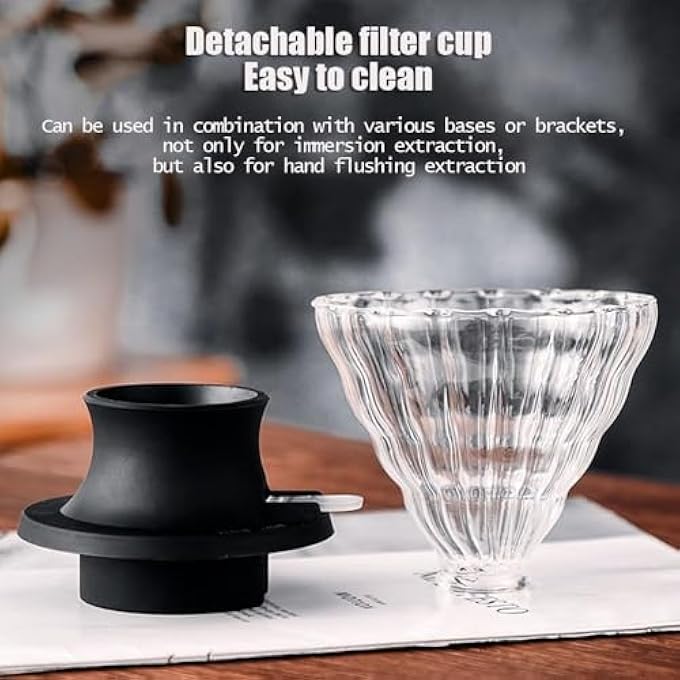 ريحني مجموعة ماكينة تحضير القهوة مع مفتاح التقطير الهجين 600 مل، وعاء مقاوم للحرارة، 40 فلتر ورقي، مقاس 02، ماكينة تحضير القهوة بالغمر للاستخدام المنزلي والمقهى والتخييم - Image 5