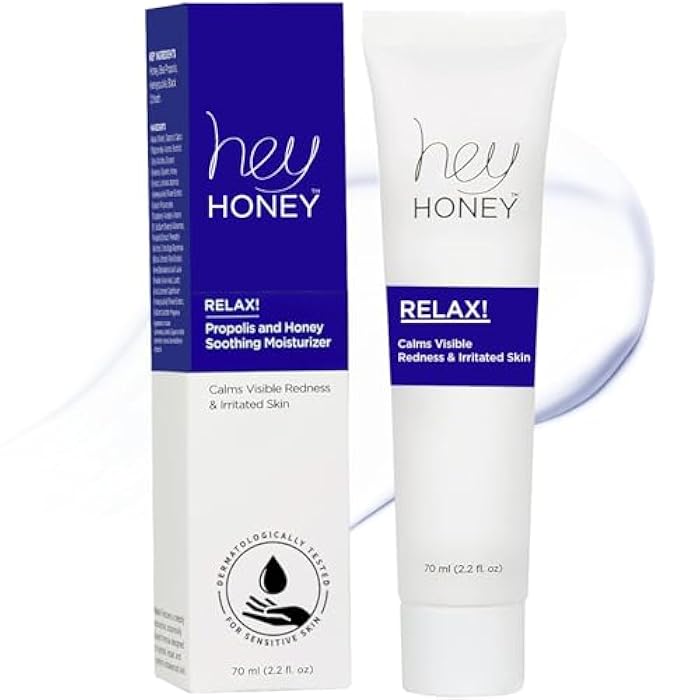 Hey Honey Skincare Relax - Instant Rosacea Relief Cream for Sensitive Skin | Calming Face Moisturizer for Facial Redness & Irritation | Dermatologist Tested, Oil-Free with Honey & Propolis | 2.2 Oz - Image 1