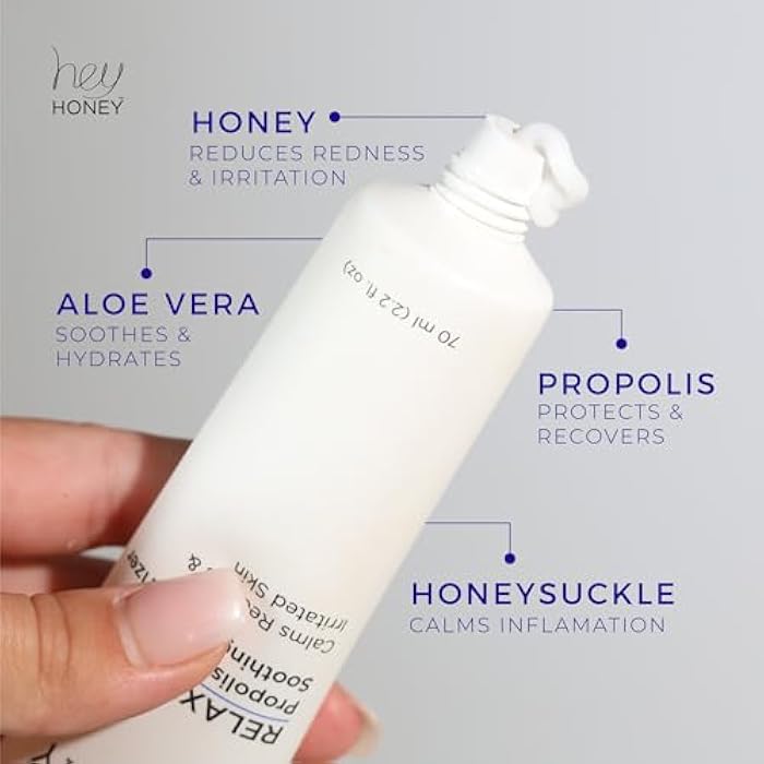 Hey Honey Skincare Relax - Instant Rosacea Relief Cream for Sensitive Skin | Calming Face Moisturizer for Facial Redness & Irritation | Dermatologist Tested, Oil-Free with Honey & Propolis | 2.2 Oz - Image 5