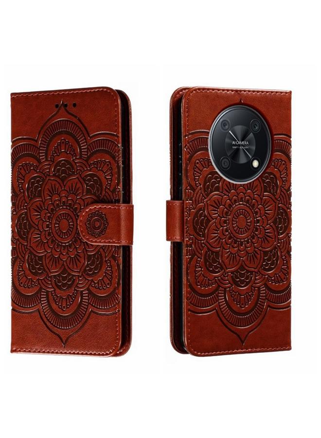 جرين تايجر جراب هاتف Huawei Enjoy 50 Pro من الجلد بنقشة ماندالا الشمس - Image 1