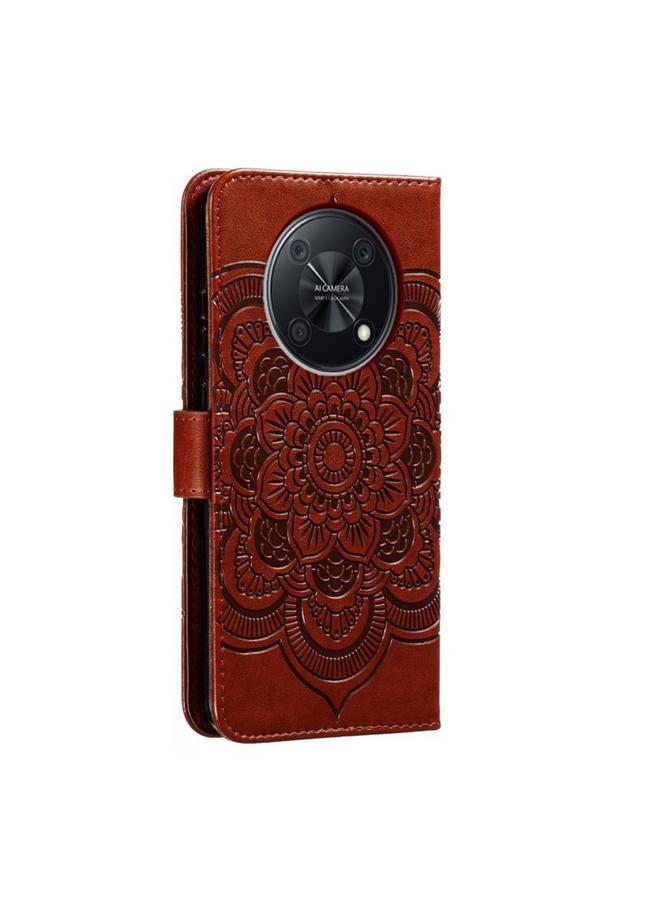 جرين تايجر جراب هاتف Huawei Enjoy 50 Pro من الجلد بنقشة ماندالا الشمس - Image 3