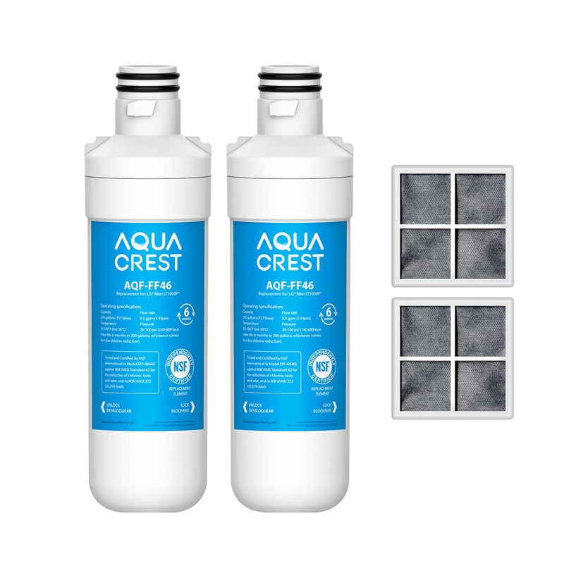 AQUA CREST LT1000PC ADQ747935 Refrigerator Water Filter and Air Filter Replacement for LG LT1000PPCPCS LMXS28626S LFXS26973S MDJ64844601 ADQ74793501 ADQ74793502 and LT120F 2 Combo