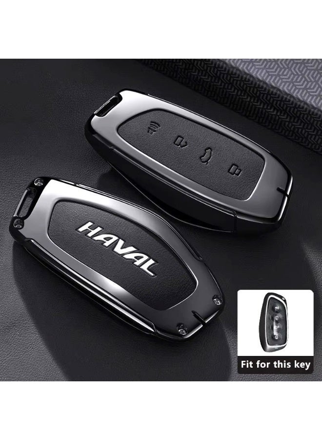 Zinc Alloy Car Key Case for HAVAL H6 H6L Hover 2025 2026 – Premium Leather Smart Remote Key Cover Shell with Screw Lock Protection – Black - Image 1