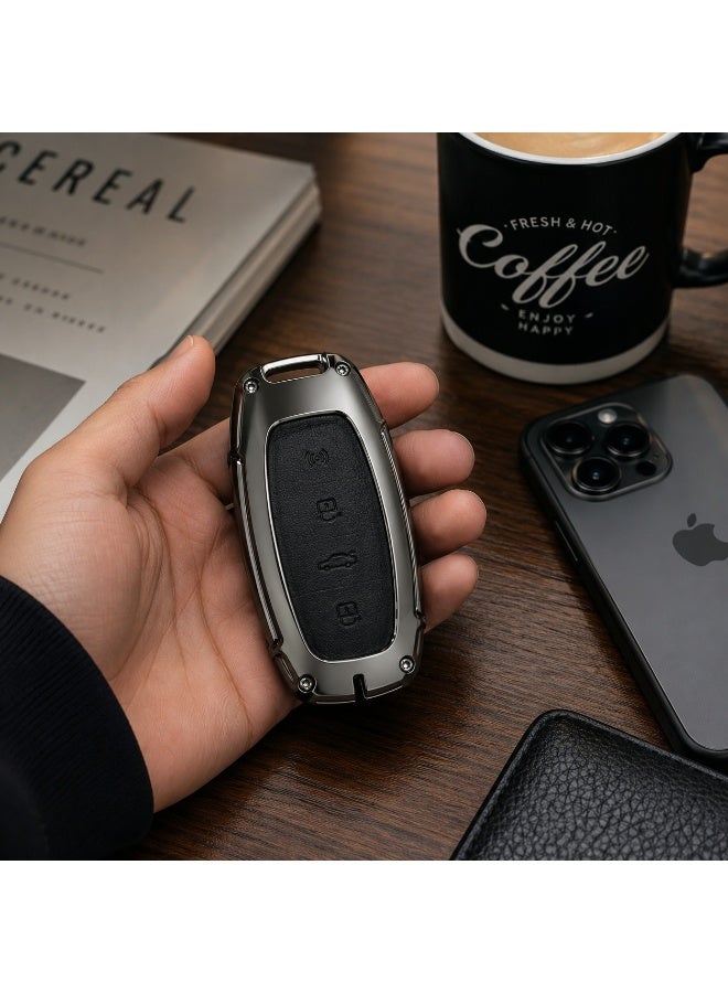 Zinc Alloy Car Key Case for HAVAL H6 H6L Hover 2025 2026 – Premium Leather Smart Remote Key Cover Shell with Screw Lock Protection – Black - Image 3