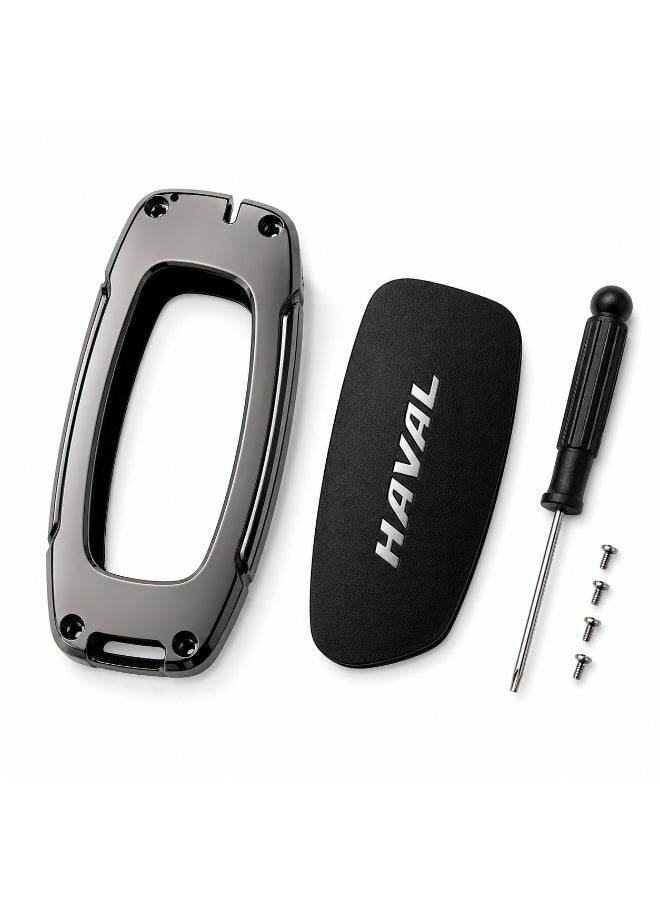 Zinc Alloy Car Key Case for HAVAL H6 H6L Hover 2025 2026 – Premium Leather Smart Remote Key Cover Shell with Screw Lock Protection – Black - Image 2