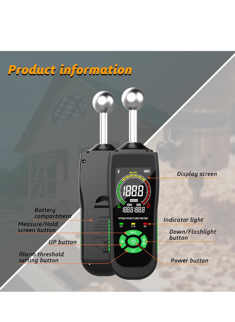 SYOSI - Moisture Meter Moisture Meter for Drywall Wood Upgraded Ball Type Induction Moisture Meter with LCD Display High Precision Auto Alarm Firewood Floor Humidity Detector for Paper Cerimic Ceiling - Image 1