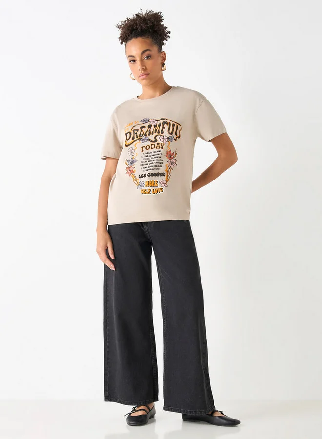 Lee Cooper Lee Cooper Slogan Print Short Sleeves T-shirt with Crew Neck