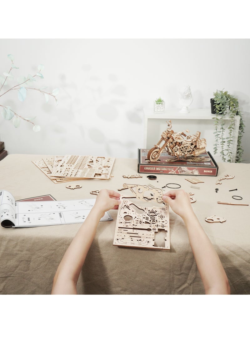 Robotime ROKR Cruiser Motorcycle LK504,3D Wooden Puzzles for Adults/Teens, Creative Home Decor, Unique Gift for Craft Hobby Adults/Teens - Image 3