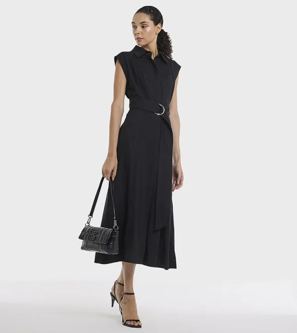 بي سي بي جي BCBG Linen Blend Plain Sleeveless Dress