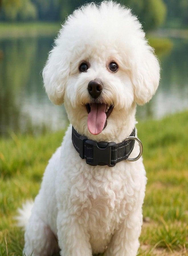 Bozenu Dog Collar for Small Medium Dogs with Buckle, Breathable Adjustable Nylon Reflective Dog Collars, Black/Medium - Image 2