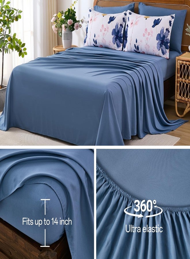 Anibedding Blue Floral Comforter Set Queen Size, 8 Piece Botanical Flower Bed in a Bag, Reversible Design Comforter Soft Microfiber Complete Bedding Sets for All Season (Blue, 90"x90") - Image 4