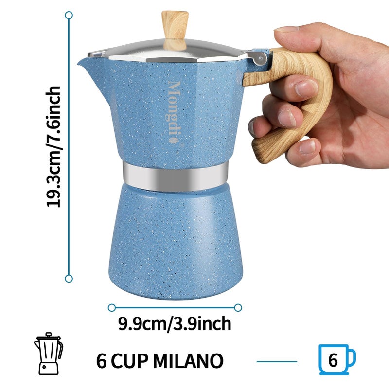 Mongdio Stovetop Espresso Maker Moka Pot, Cuban Coffee Maker Stove top coffee maker Moka Italian Espresso Greca Coffee Maker Brewer Percolator, 6 Espresso Cups, 10 oz - Blue - Image 5