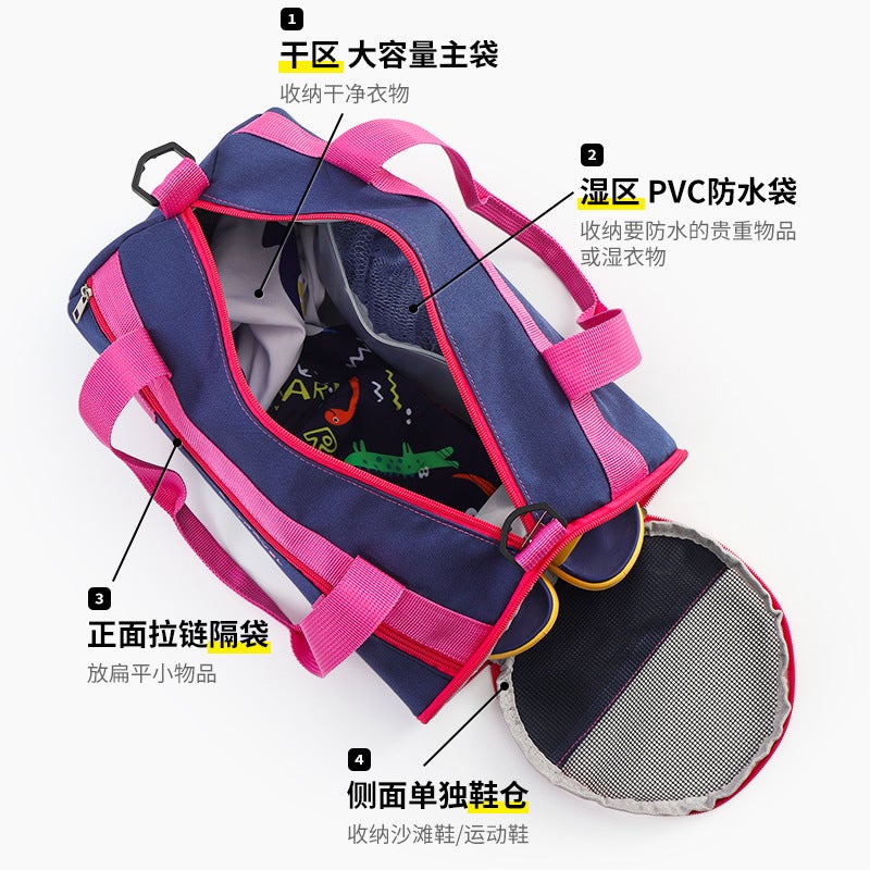 حقيبة سباحة للأطفال، فصل بين الجاف والرطب، حقيبة لياقة بدنية مقاومة للماء للأطفال، حقيبة شاطئ، حقيبة استحمام محمولة، حقيبة تخزين بسعة كبيرة زرقاء - Image 4