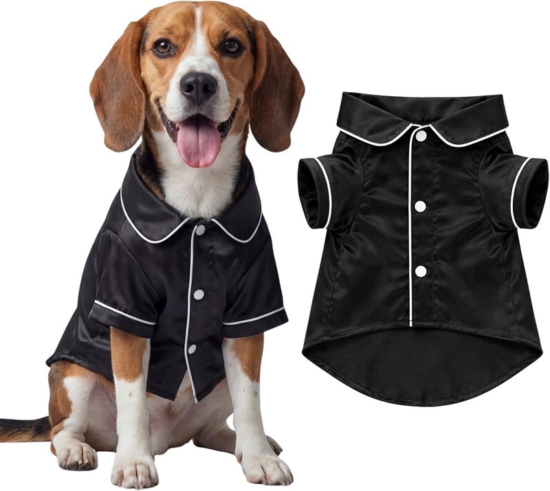 Cosblank Dog Silk Pajamas Shirts Puppy Satin Pjs Pet Sleepwear Soft Faux Silk Lapel Two-Legged for Small Dogs Bridal Party - Image 1