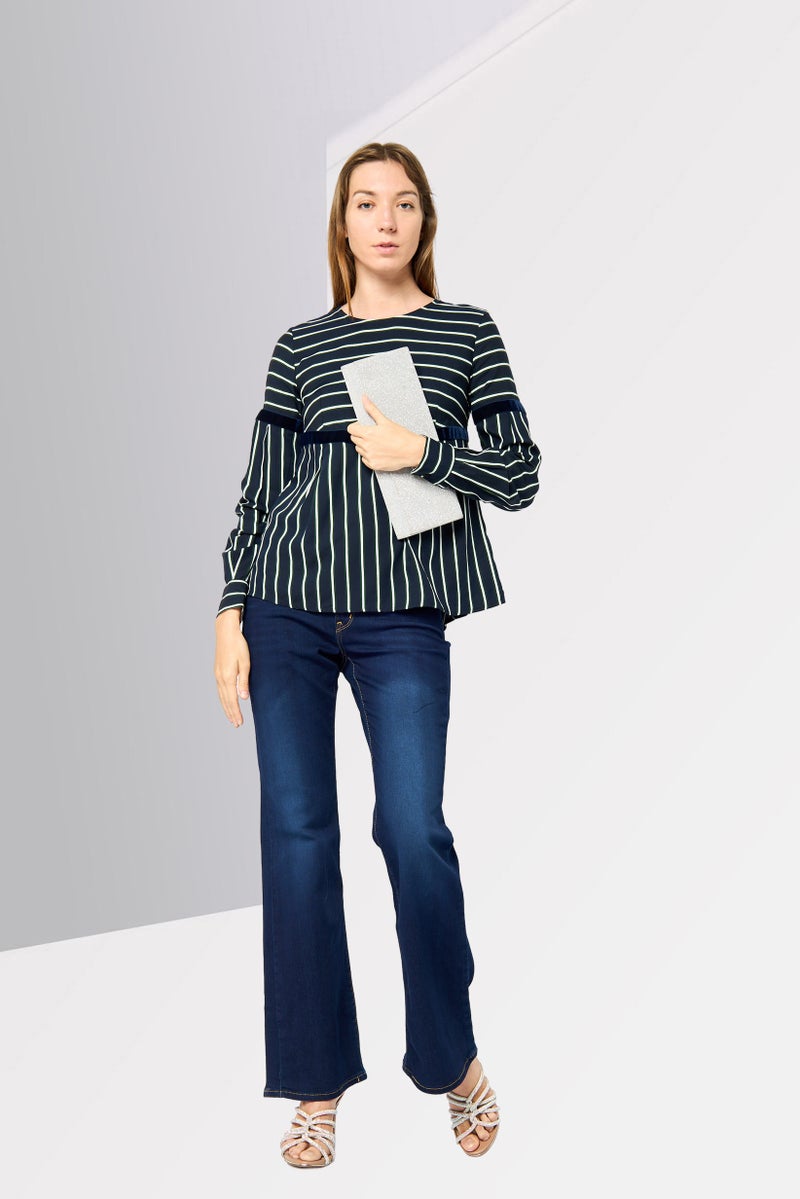 Harmont & Blaine Women Crew Neck Long Sleeves Stripe Blouse, Multicolor  - Image 4