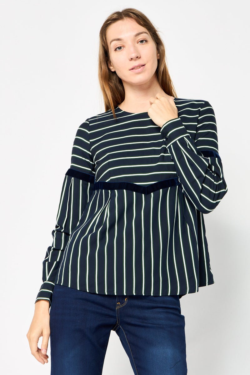 Harmont & Blaine Women Crew Neck Long Sleeves Stripe Blouse, Multicolor  - Image 1