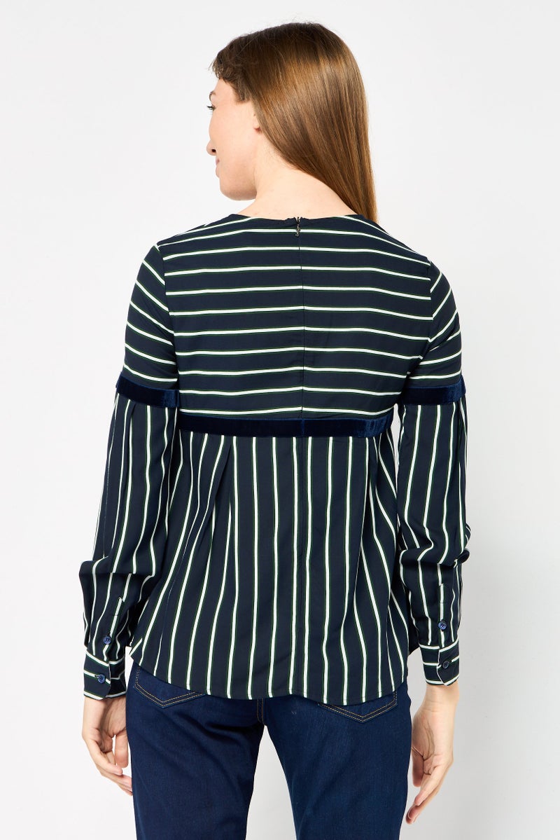 Harmont & Blaine Women Crew Neck Long Sleeves Stripe Blouse, Multicolor  - Image 2