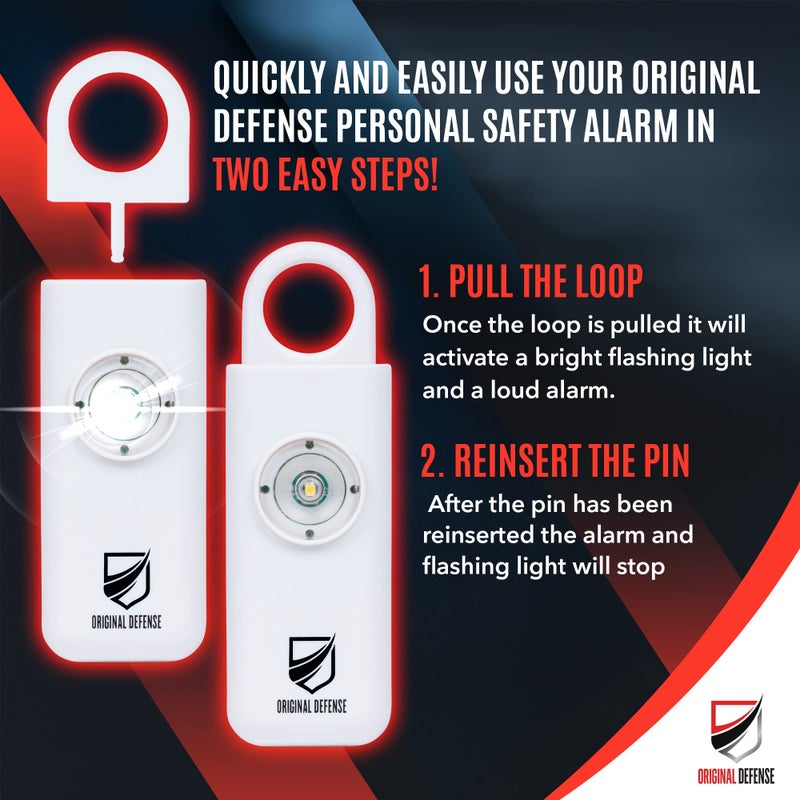 Original Defense® Siren Self-Defense Alarm (White) - 130 dB Keychain Alarm with LED Strobe Light for Women, Children, and Elderly - Police Recommended - Image 3