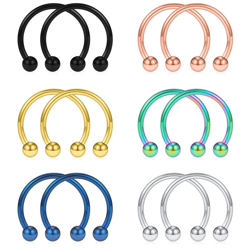 SCERRING 12PCS 10mm Mix Color Stainless Steel Nose Horseshoe Hoop Rings Eyebrow Lip Ear Tragus Septum Piercing Hanger Retainer 16G - Image 1