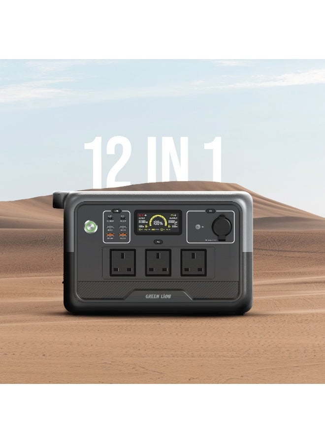 GREEN LION PGX800 Portable Power Station / 768Wh 240000mAh 800W (LiFePO4) Generator / Total Output 1177W Max / 240W Solar Input / 600W AC Input / Wireless Output 10W /  Car Charger 12V  - Black - Image 2