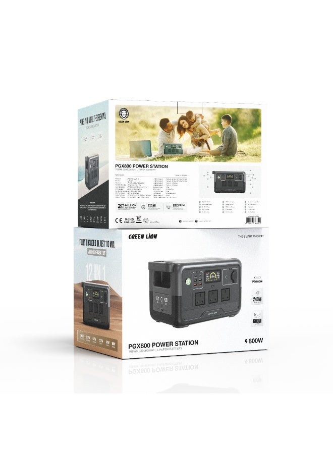 GREEN LION PGX800 Portable Power Station / 768Wh 240000mAh 800W (LiFePO4) Generator / Total Output 1177W Max / 240W Solar Input / 600W AC Input / Wireless Output 10W /  Car Charger 12V  - Black - Image 5