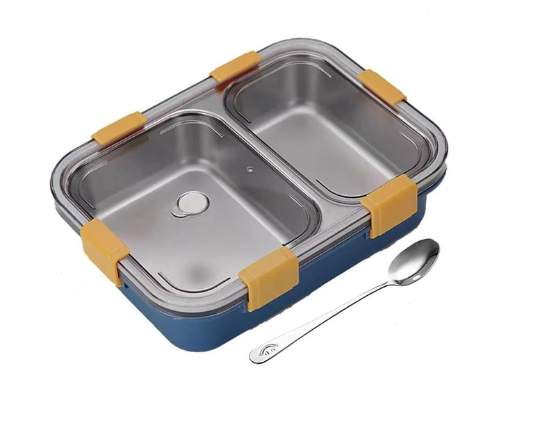 Clazkit 2 Compartment Stainless Steel Lunch Box, Leakage Proof Lunch Box for School Kids and Adults Pack of 1 Blue,750ML (C2CPLB) - Image 1