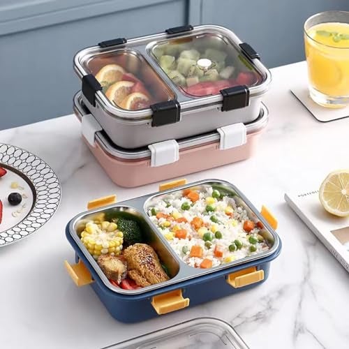Clazkit 2 Compartment Stainless Steel Lunch Box, Leakage Proof Lunch Box for School Kids and Adults Pack of 1 Blue,750ML (C2CPLB) - Image 5